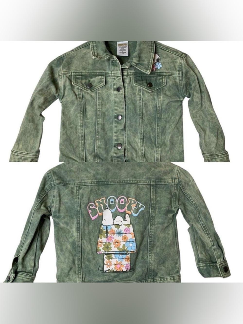 Snoopy Peanuts Denim Jacket 5T NWOT Green Acid Wash Paris Blues